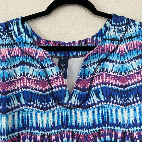 Swimsuits For All Size 24 Cover Up Swimdress Pullover Blue White Geometric Print - Picture 2 of 6